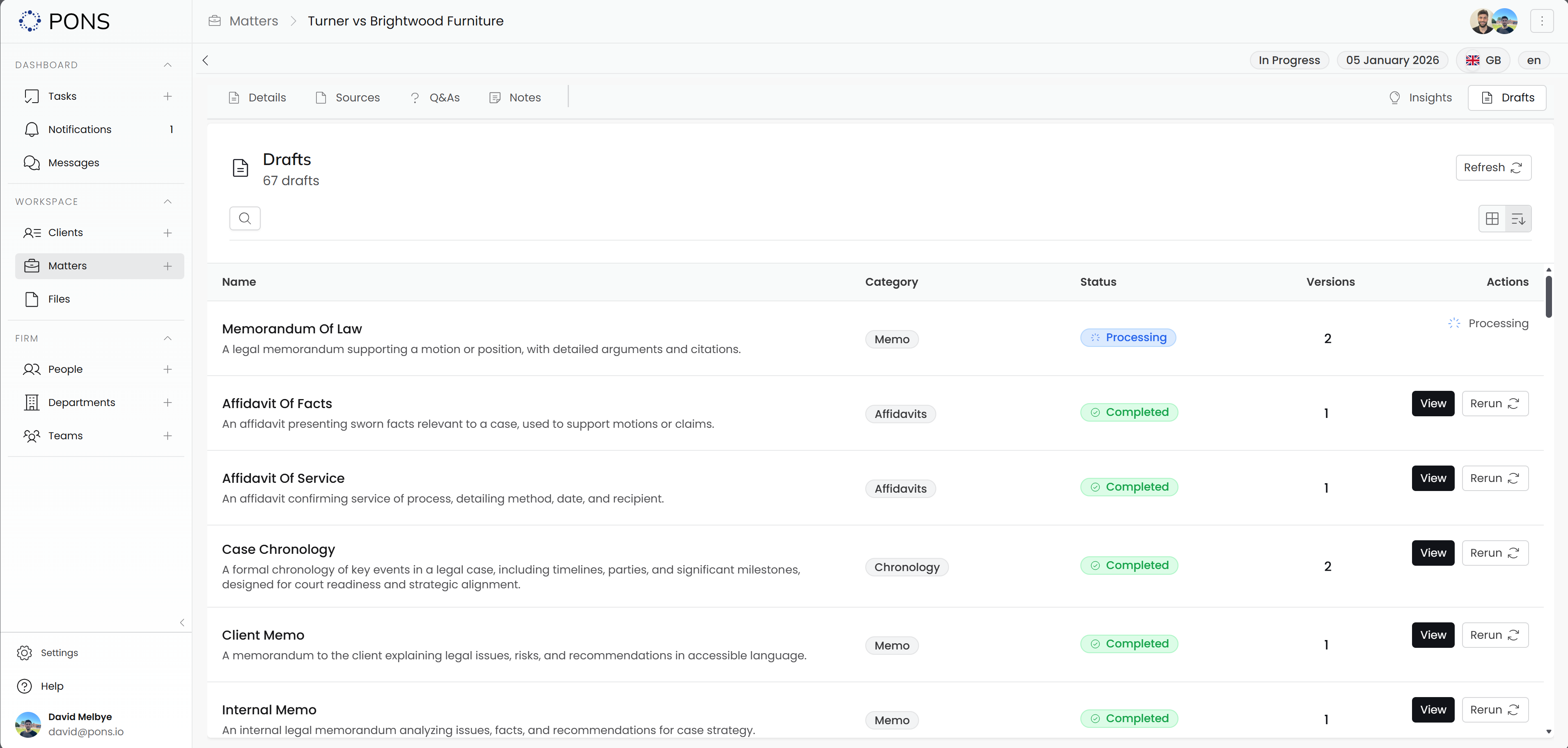 Screenshot of automatic drafting with PONS v2.0.