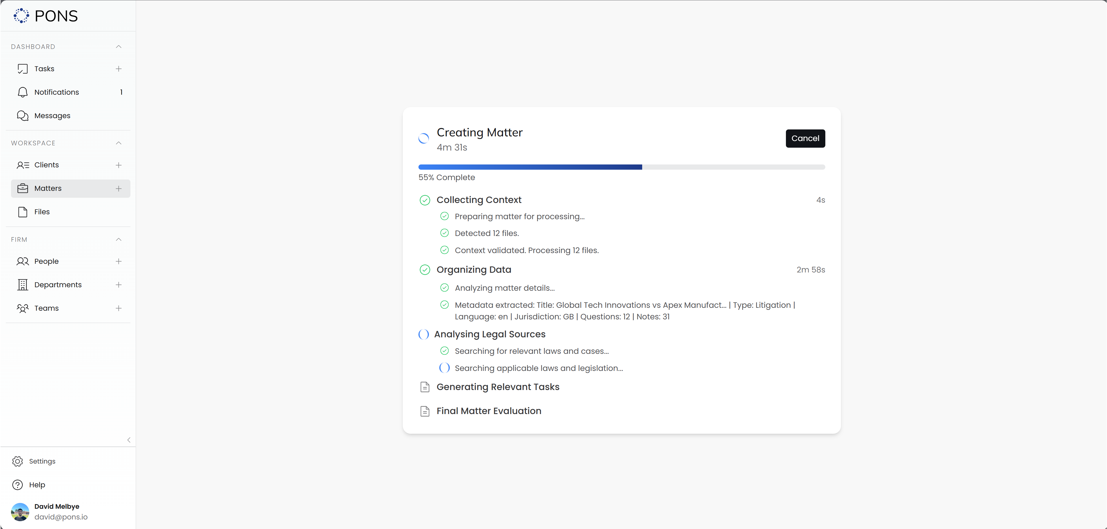 Screenshot of PONS v2.0 matters.