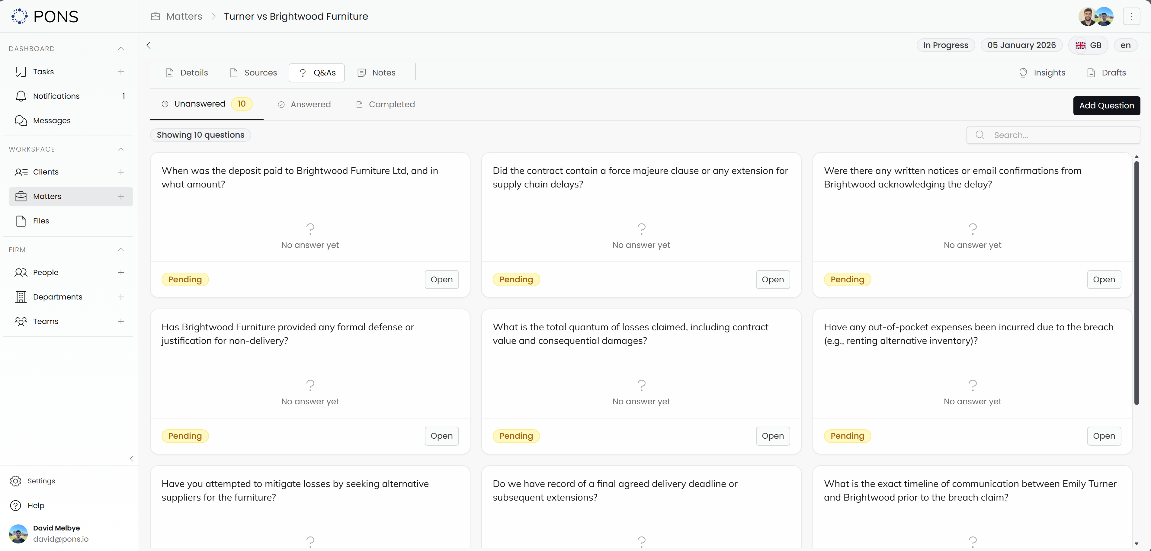 Screenshot of PONS v2.0 questions.