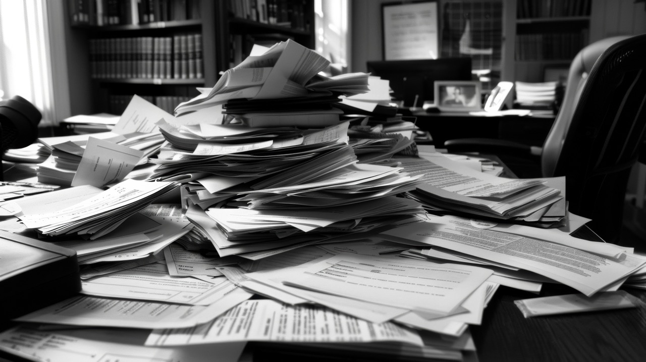 Pile of legal documents and matter files