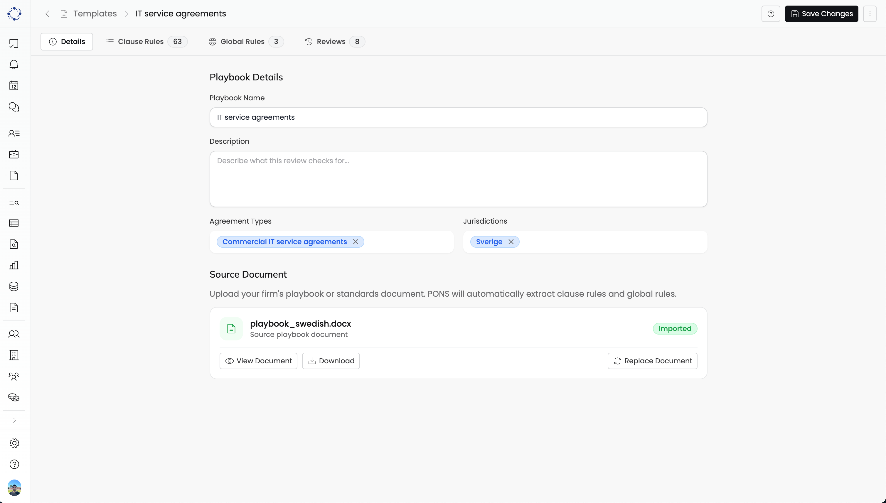 PONS generating a contract review playbook from uploaded agreements