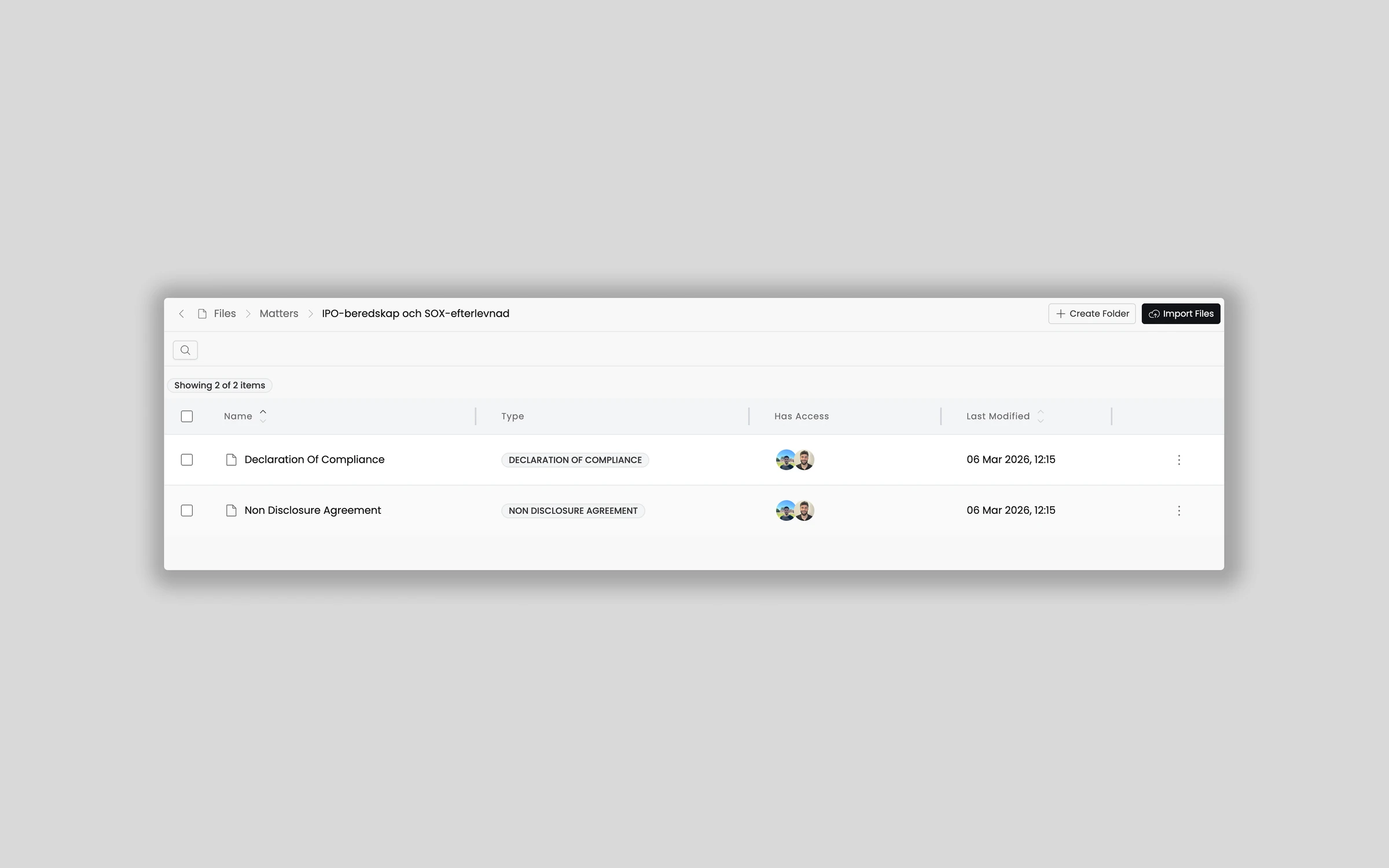 Every document in one place, linked to its matter