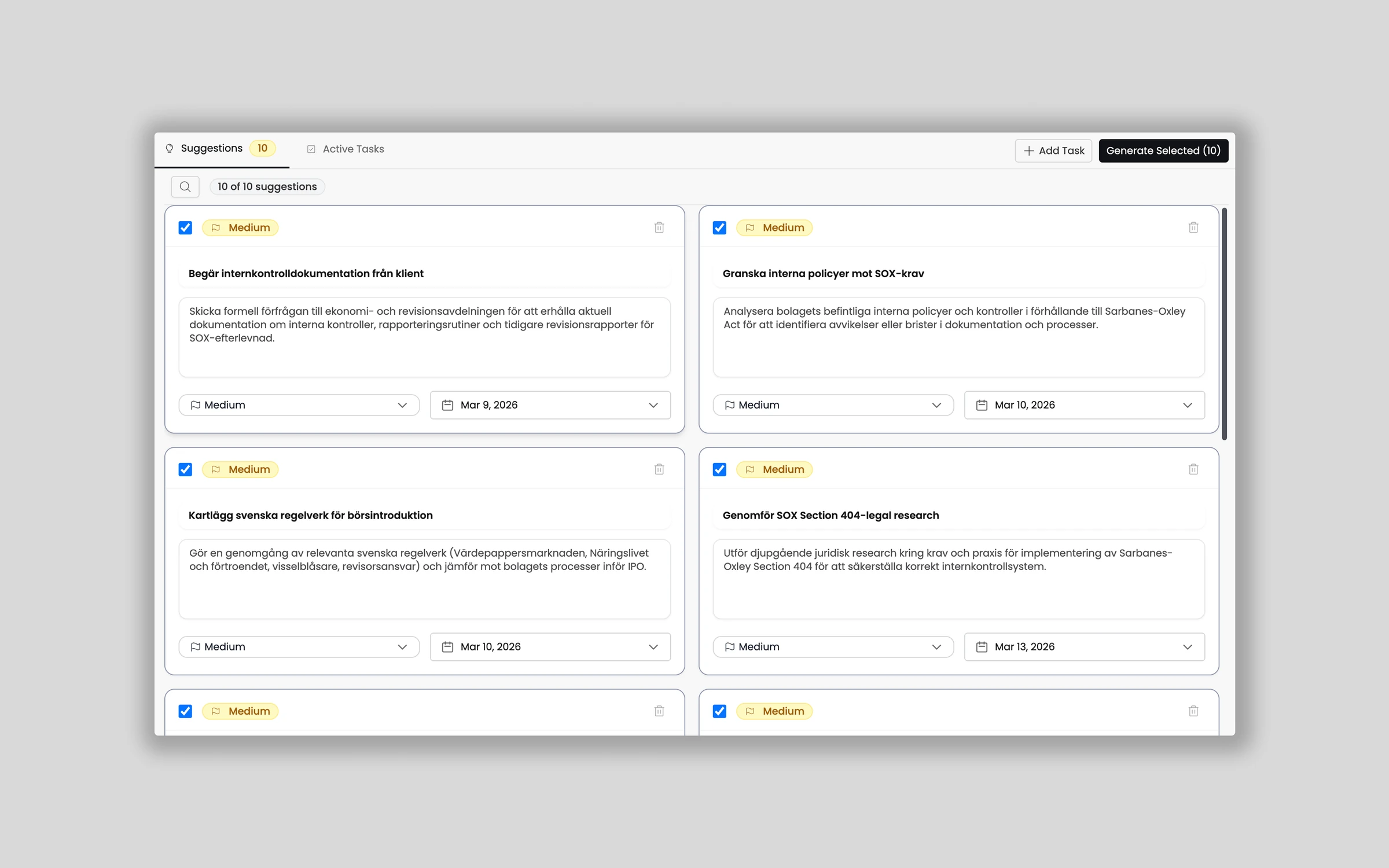 AI suggests tasks based on matter type and jurisdiction